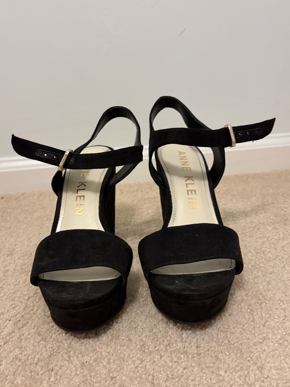 Anne Klein Black Suede Platform Heels